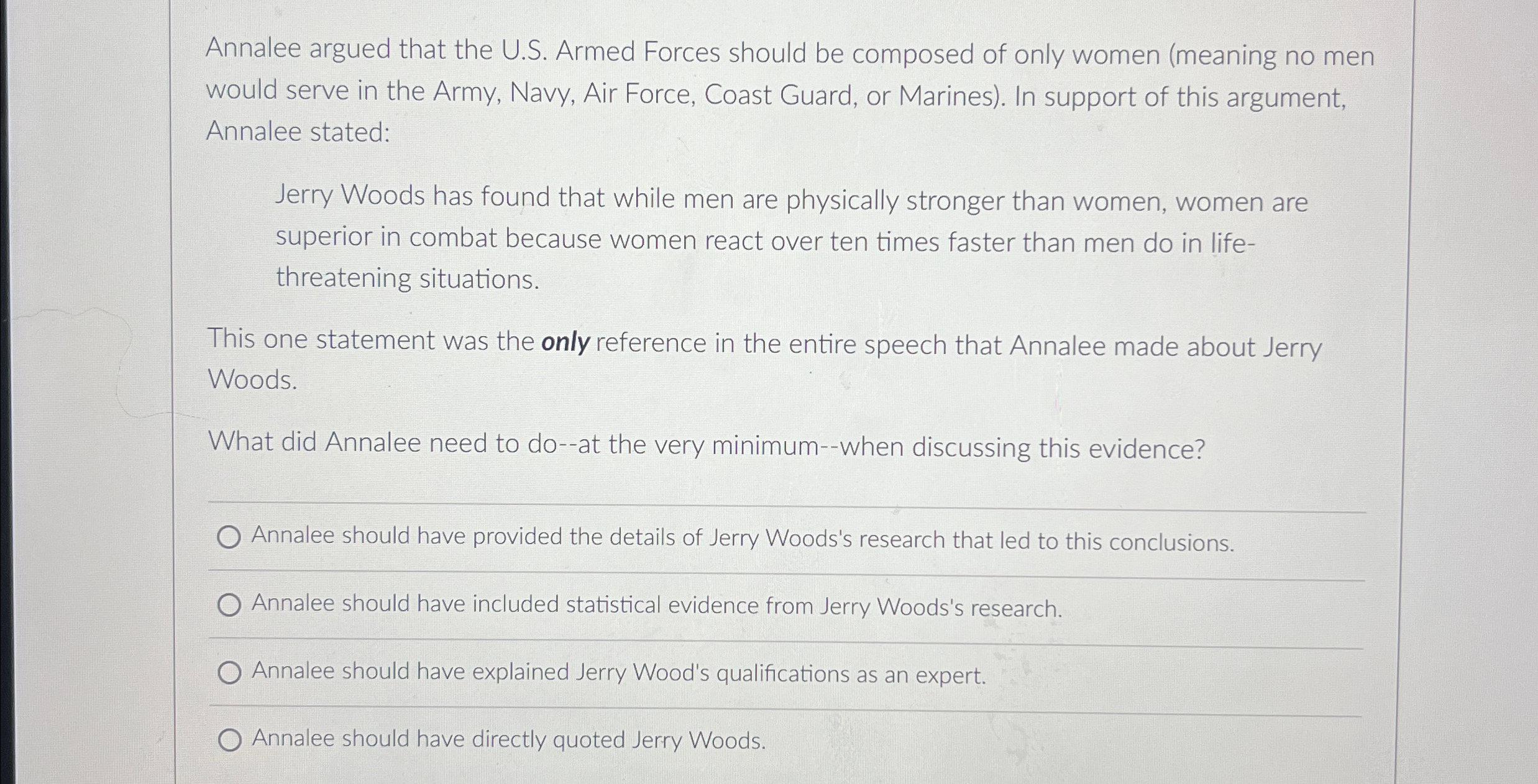  Annalee argued that the U.S. Armed Forces should be composed of