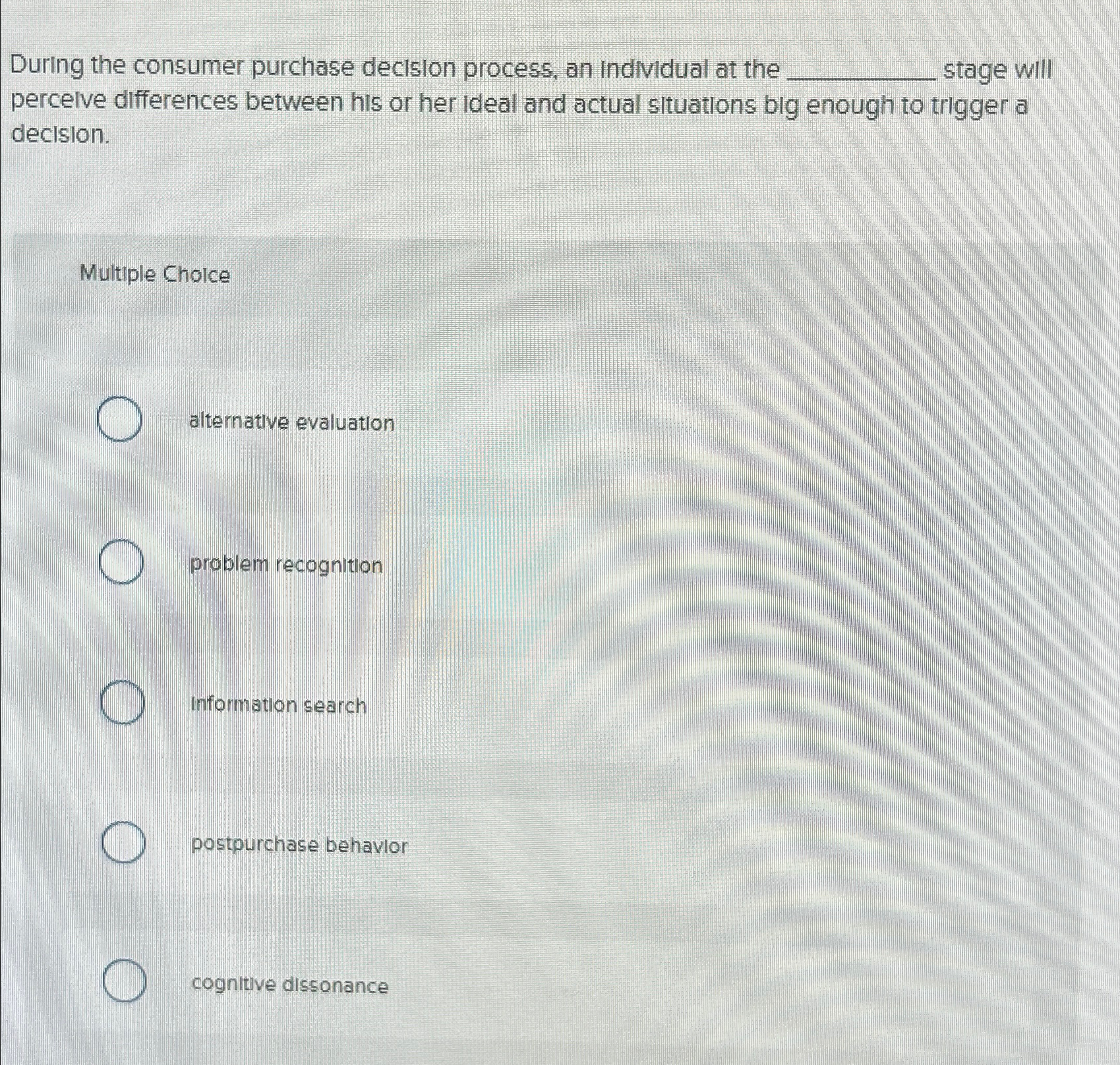  During the consumer purchase decision process, an Individual at the q,