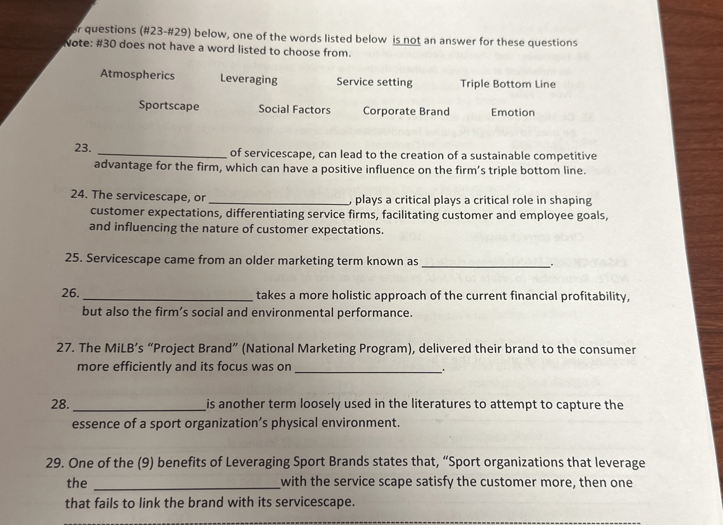  r questions (#23-#29) below, one of the words listed below is