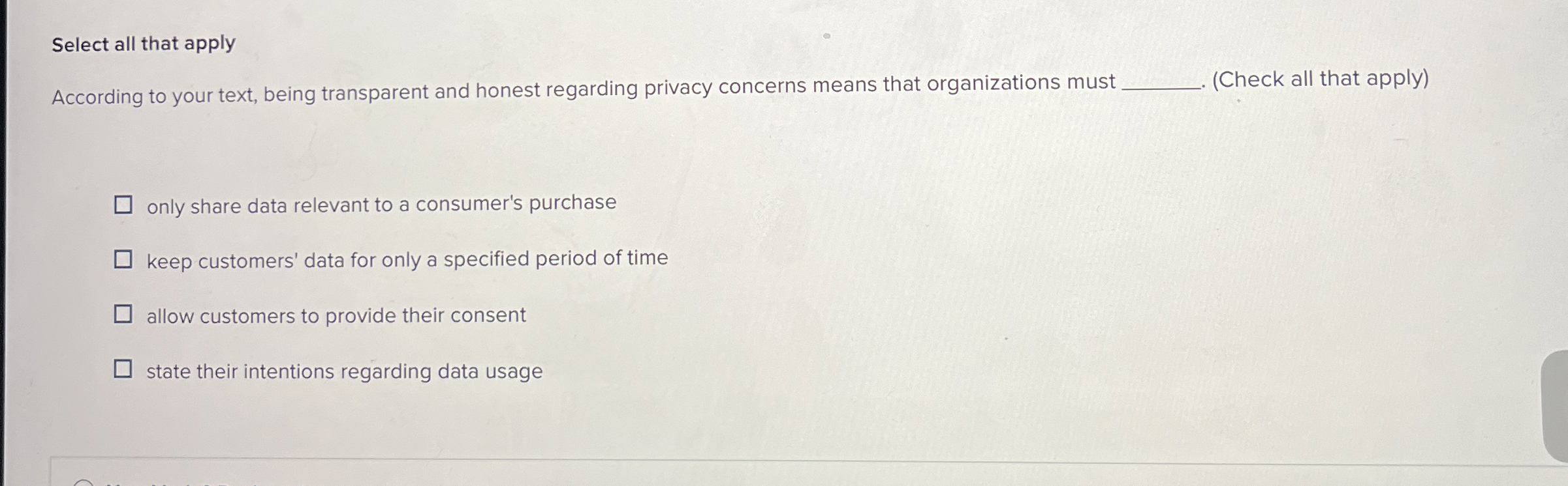  Select all that apply According to your text, being transparent and
