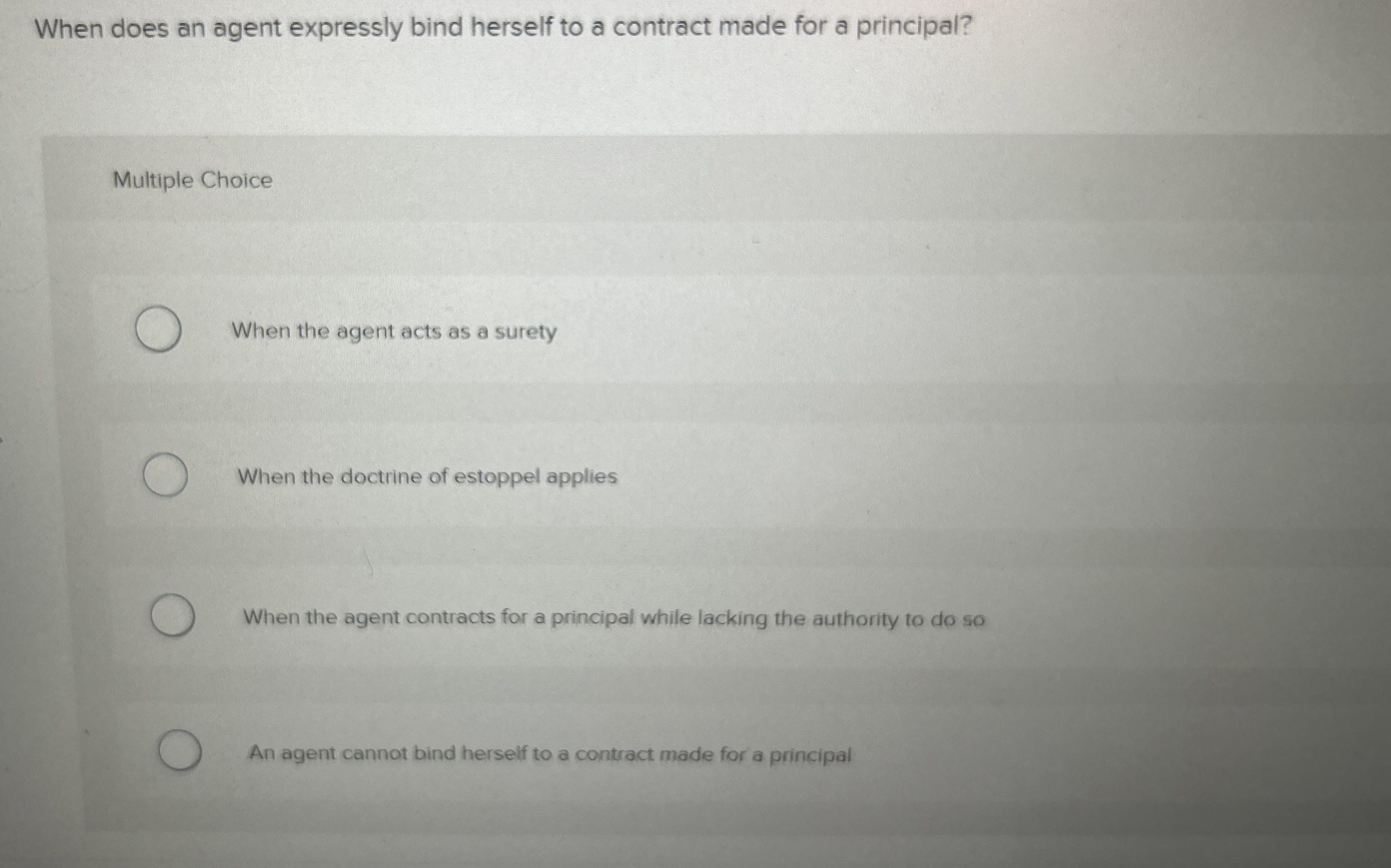  When does an agent expressly bind herself to a contract made