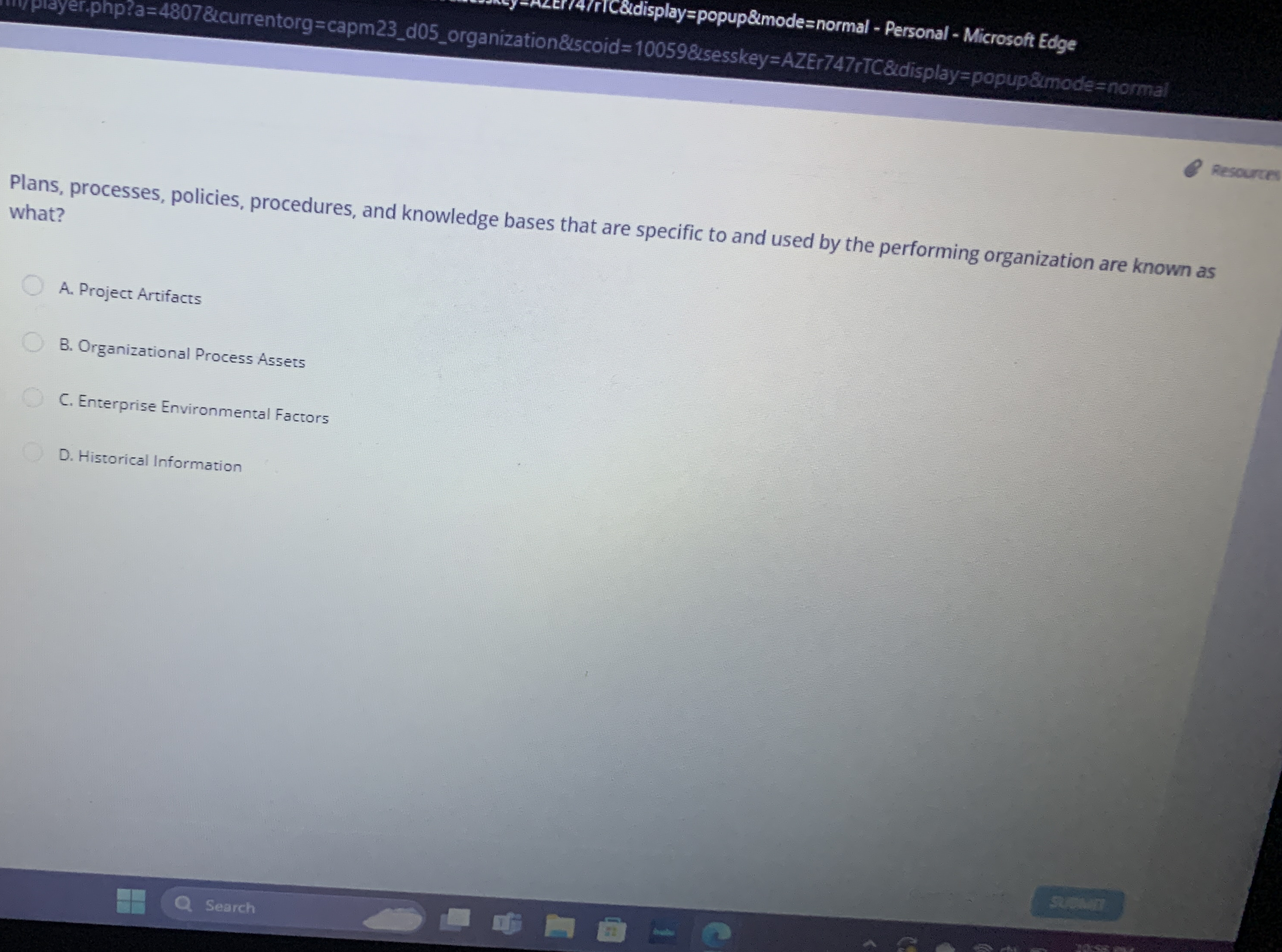  Plans, processes, policies, procedures, and knowledge bases that are specific to