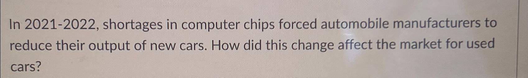  In 2021-2022, shortages in computer chips forced automobile manufacturers to reduce