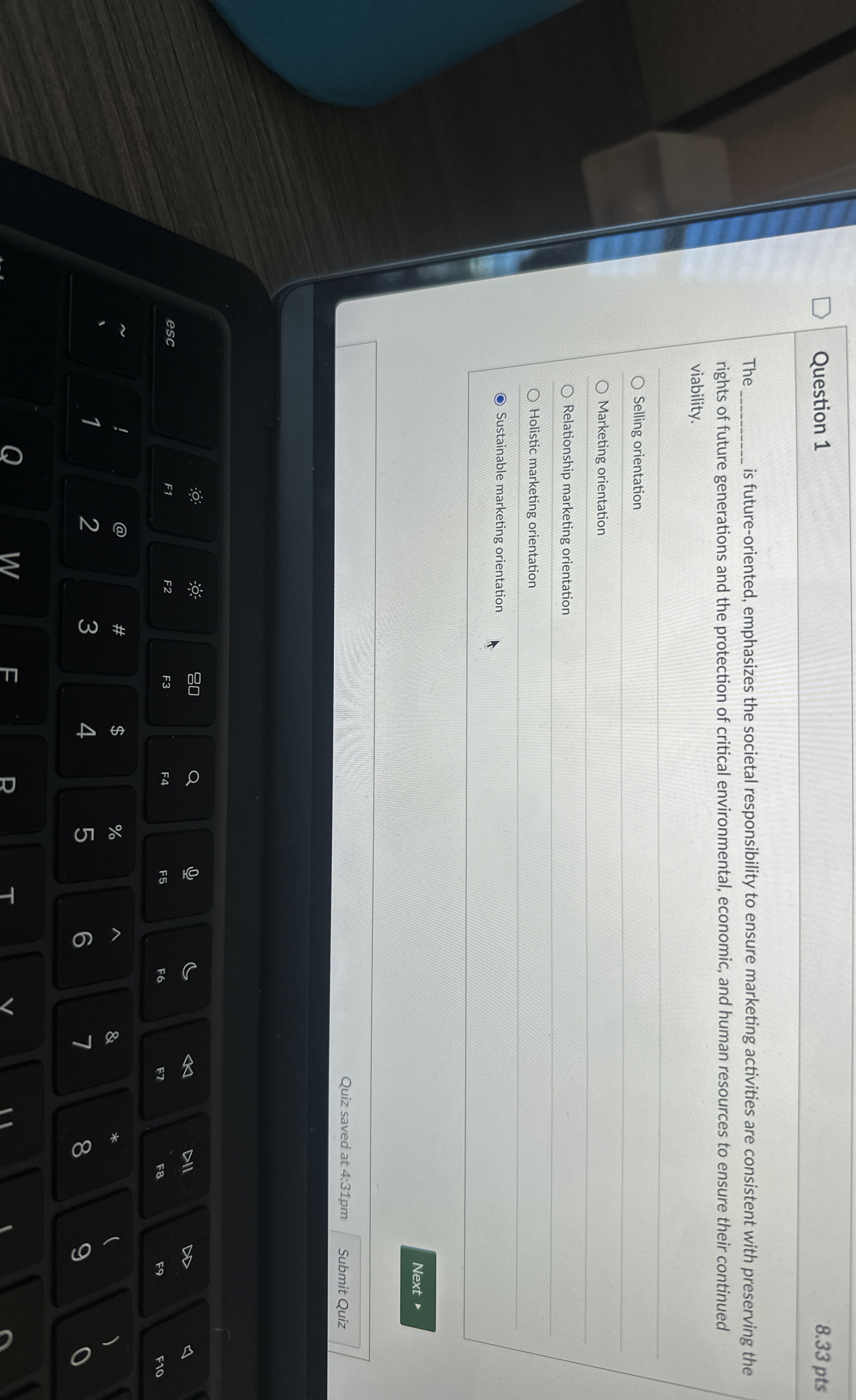  Question 1 The is future-oriented, emphasizes the societal responsibility to ensure