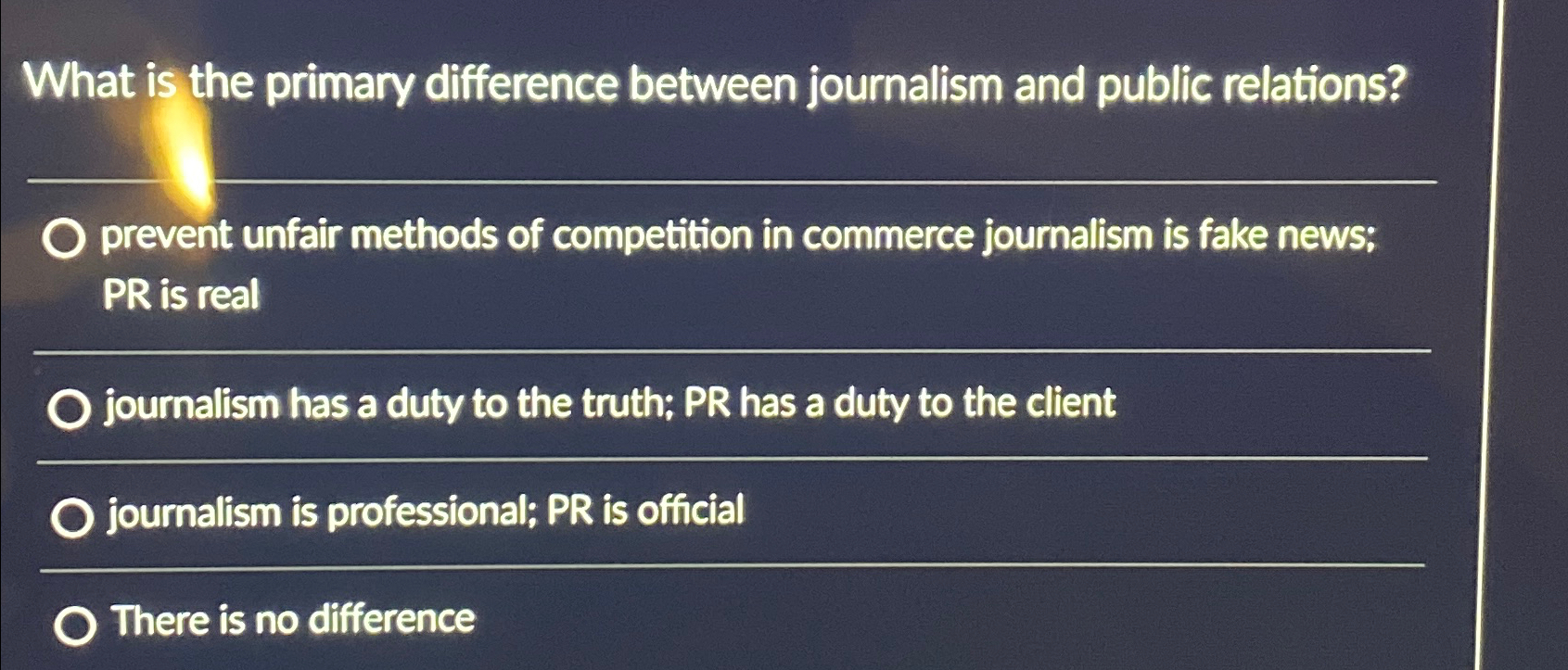  What is the primary difference between journalism and public relations? prevent