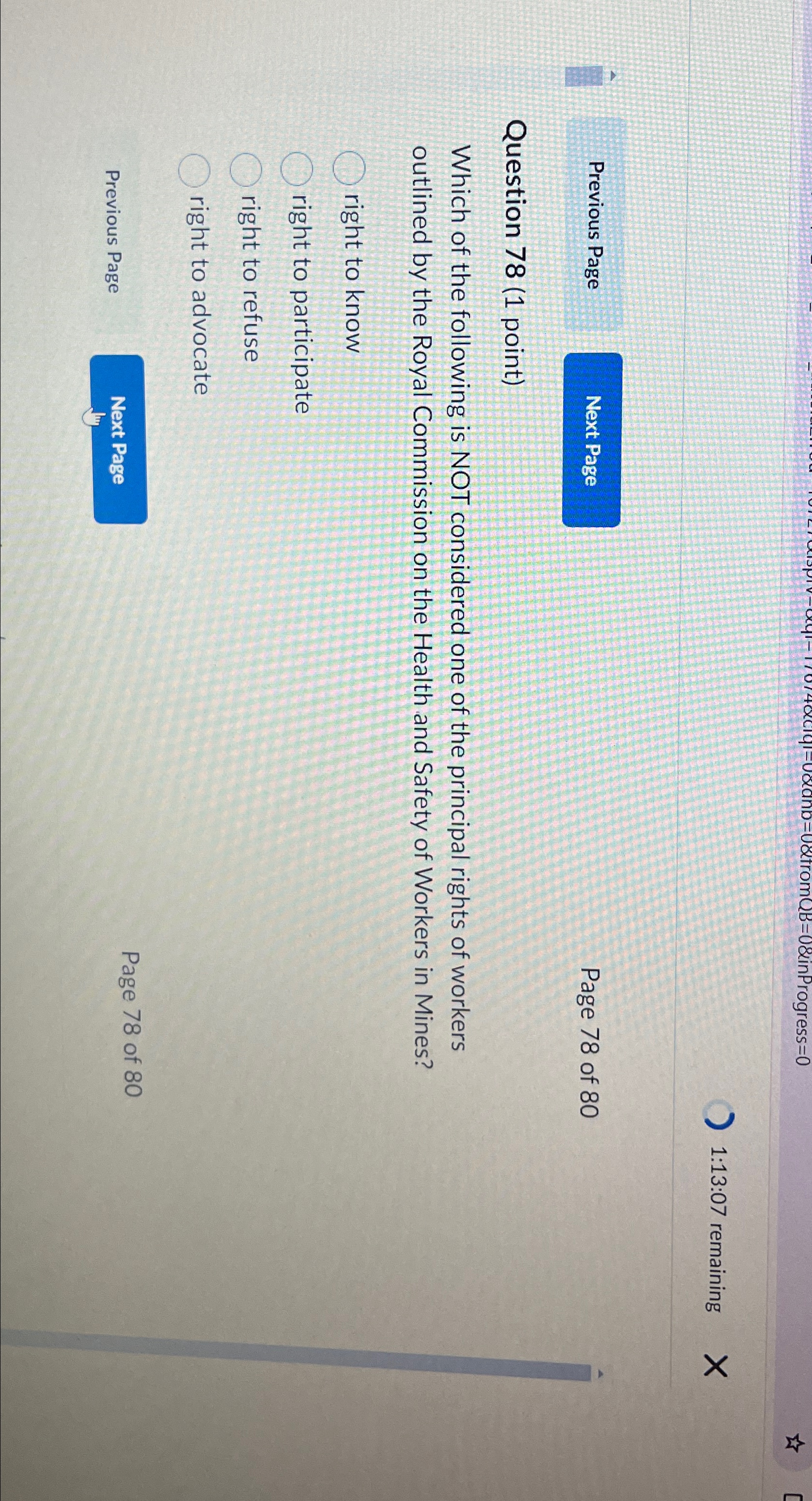  1:13:07 remaining Page 78 of 80 Question 78(1 point) Which of