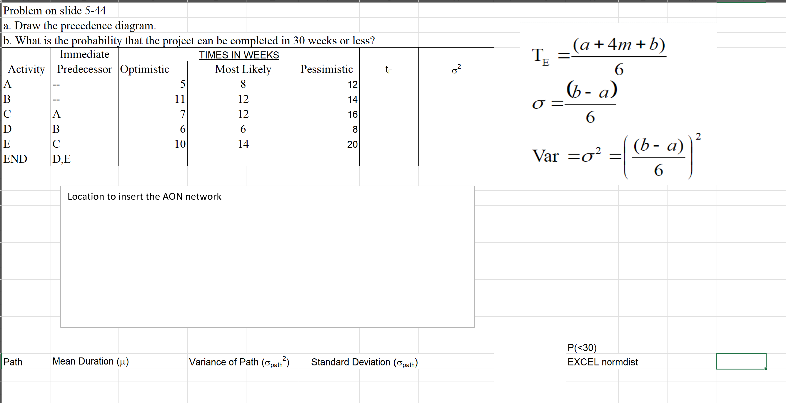  Given the information in the following table:Problem on slide 5-44 a.