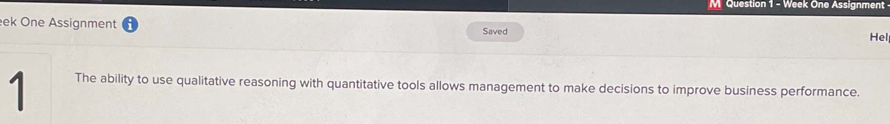  Question 1- Week One Assignment - One Assignment (i) 1 The