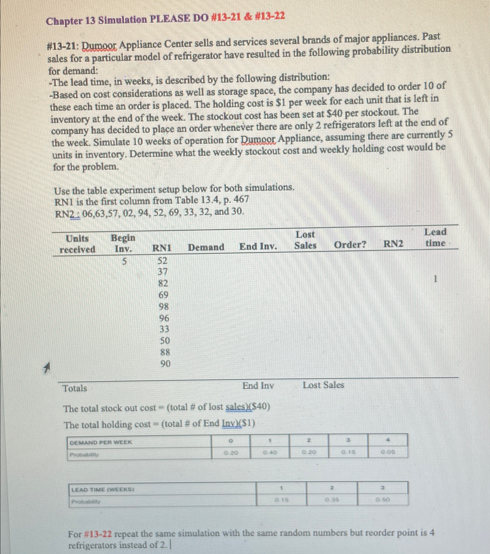  PLEASE DO #13-21 & $#13-22 #13-21: Dumgor Appliance Center sells and