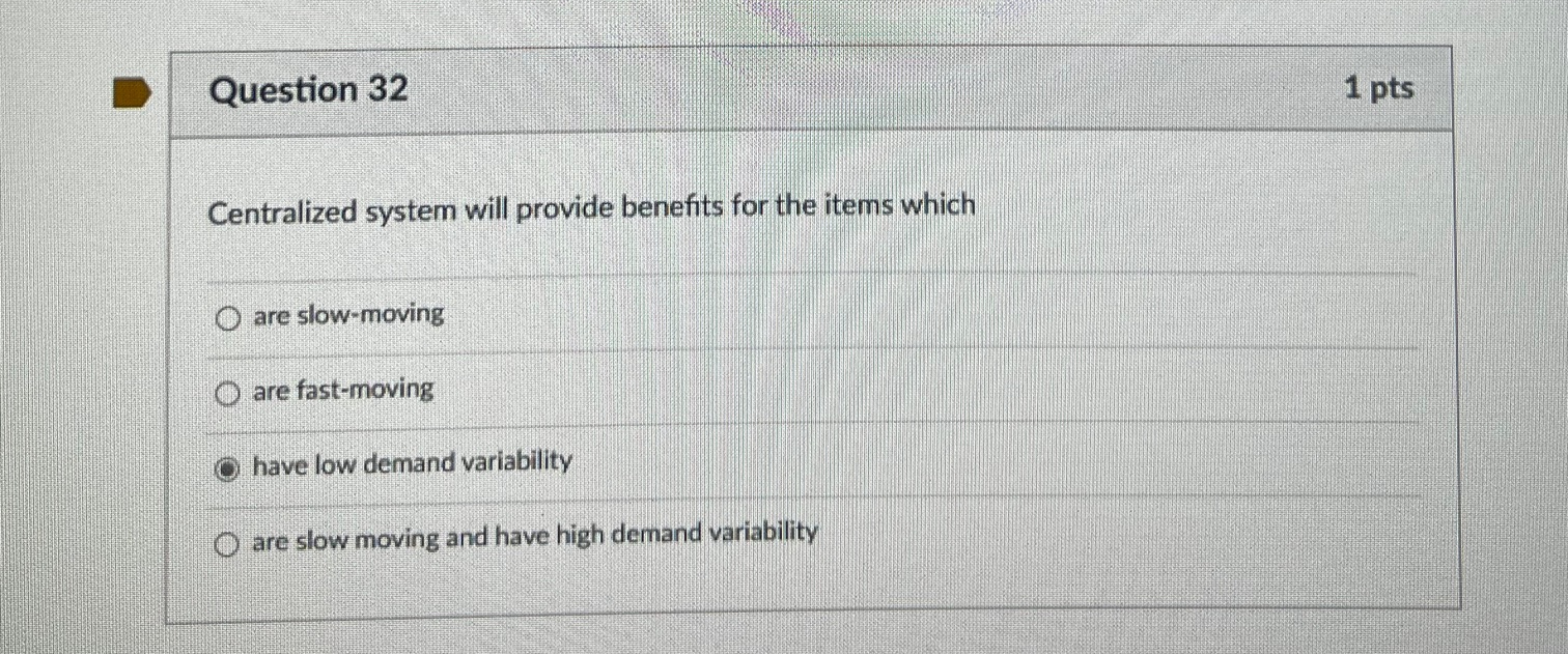  Question 32 Centralized system will provide benefits for the items which