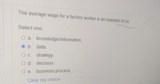  The average wage for a factory worker is an example of