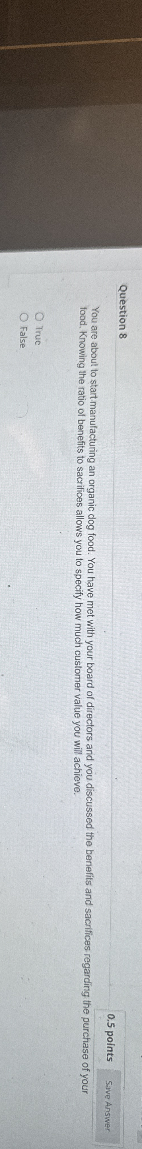  Question 8 0.5 points You are about to startmanufacturing an organic