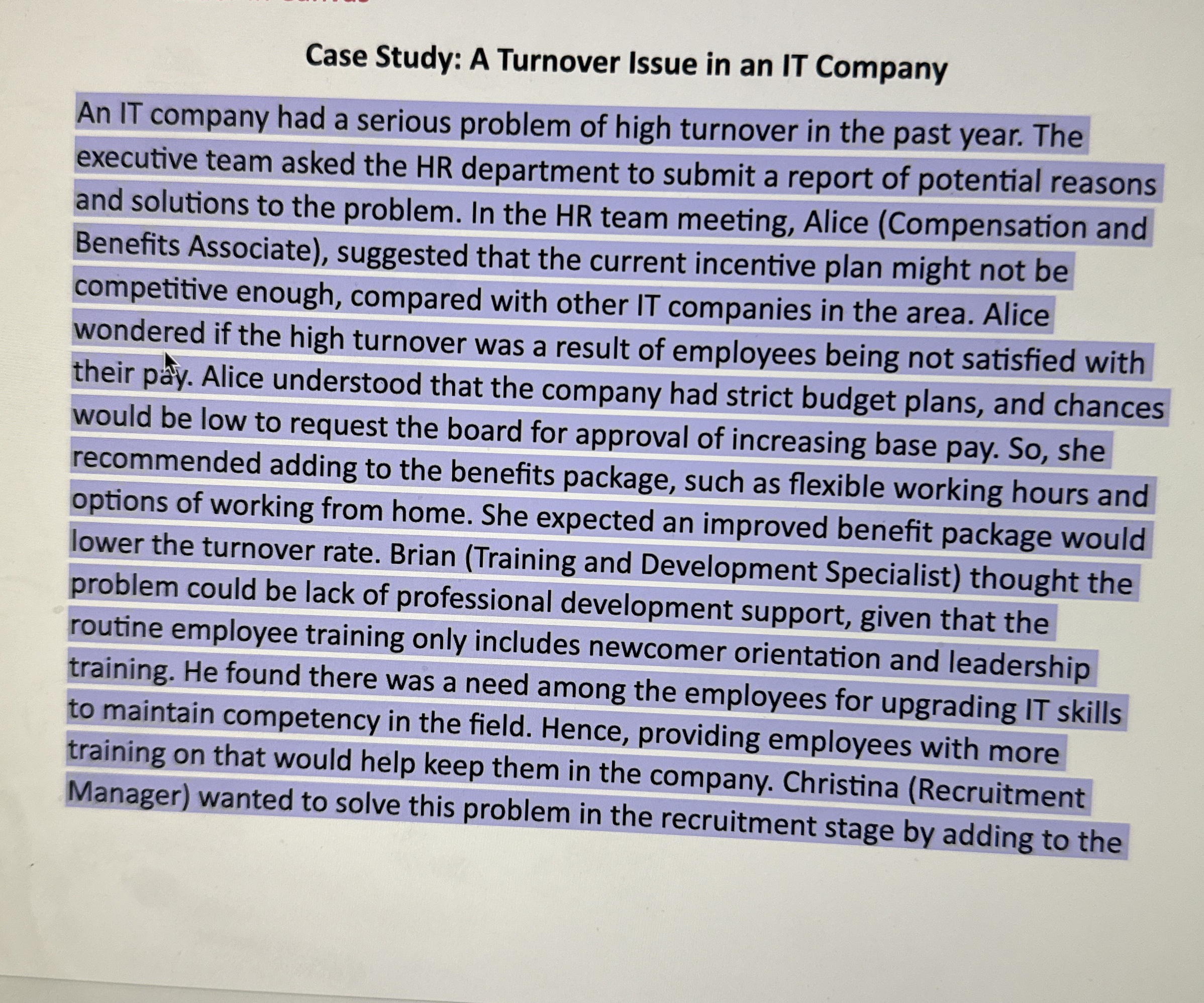  Case Study: A Turnover Issue in an IT Company An IT