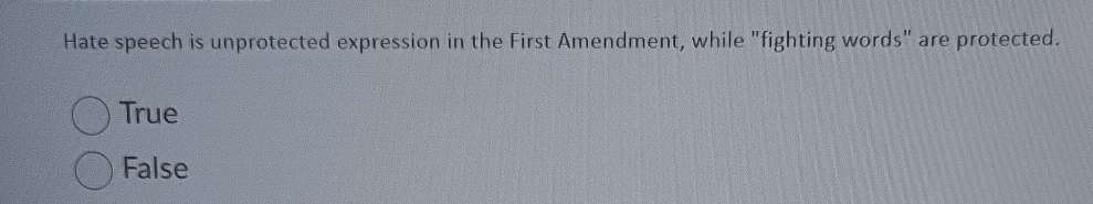  Hate speech is unprotected expression in the First Amendment, while "fighting