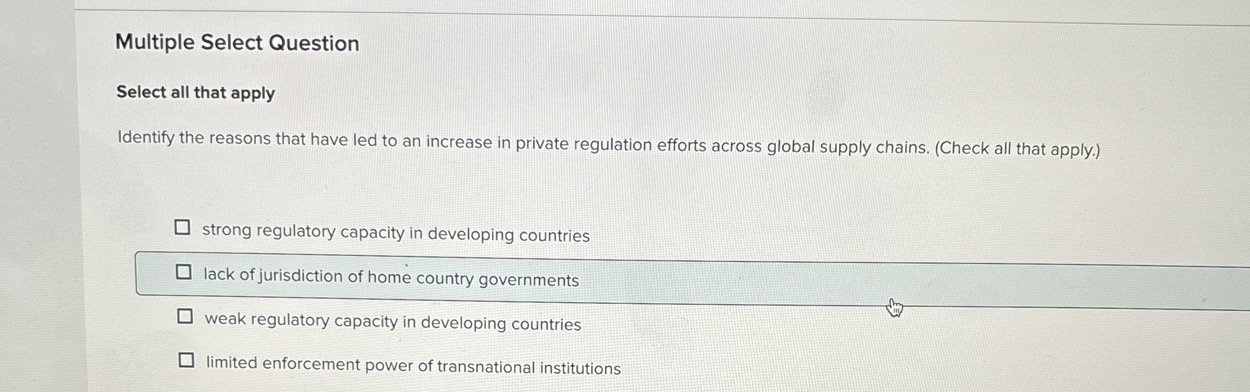  Multiple Select Question Select all that apply Identify the reasons that