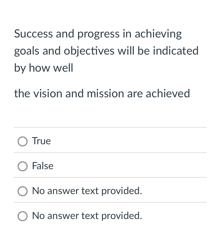  Success and progress in achieving goals and objectives will be indicated