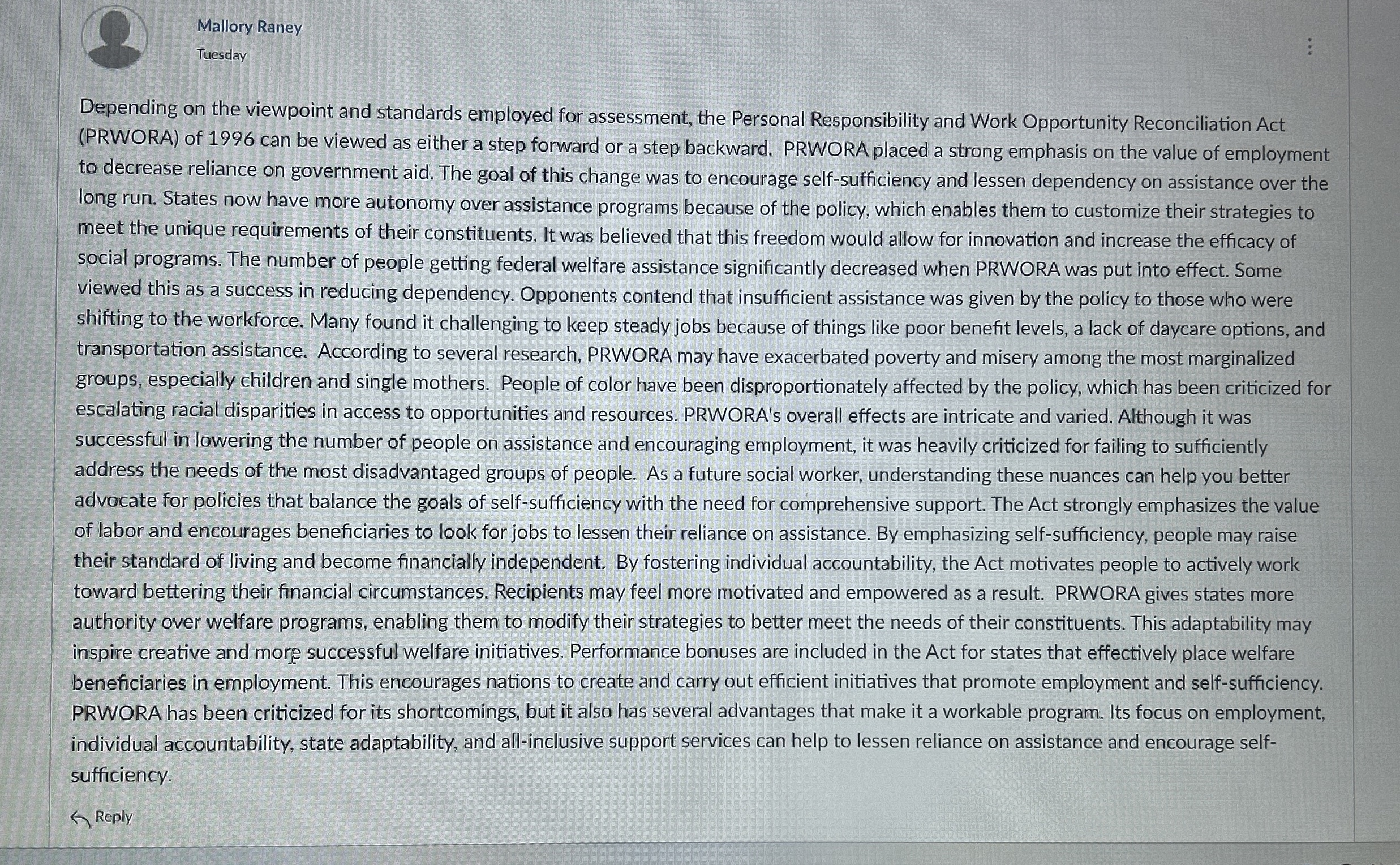  Peer discussion responce to Depending on the viewpoint and standards employed