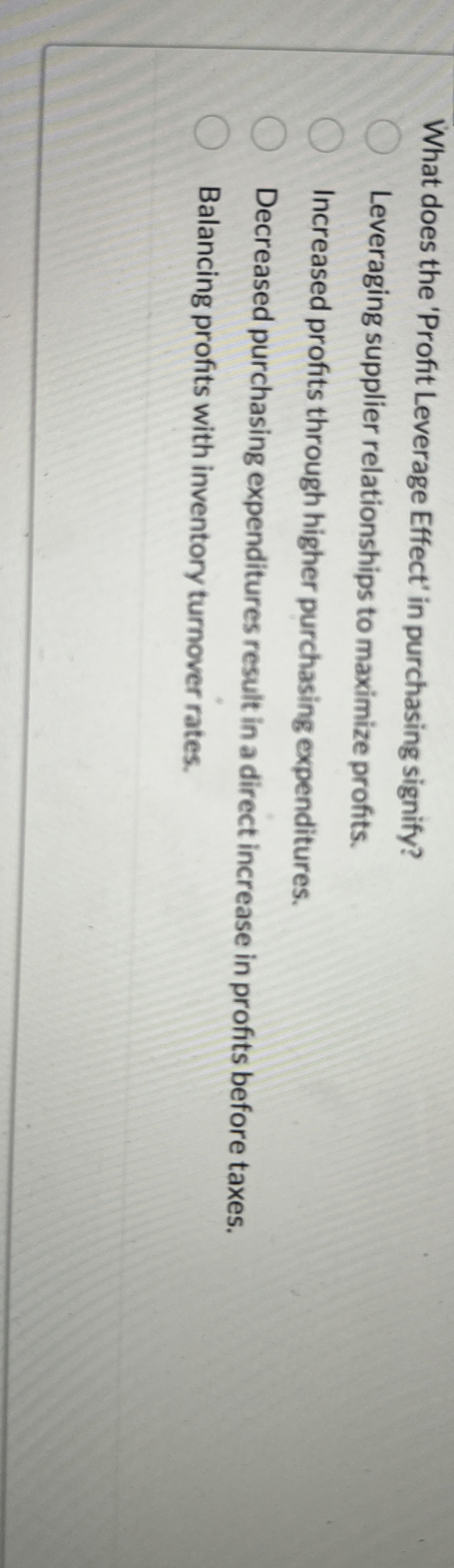  What does the 'Profit Leverage Effect' in purchasing signify? Leveraging supplier