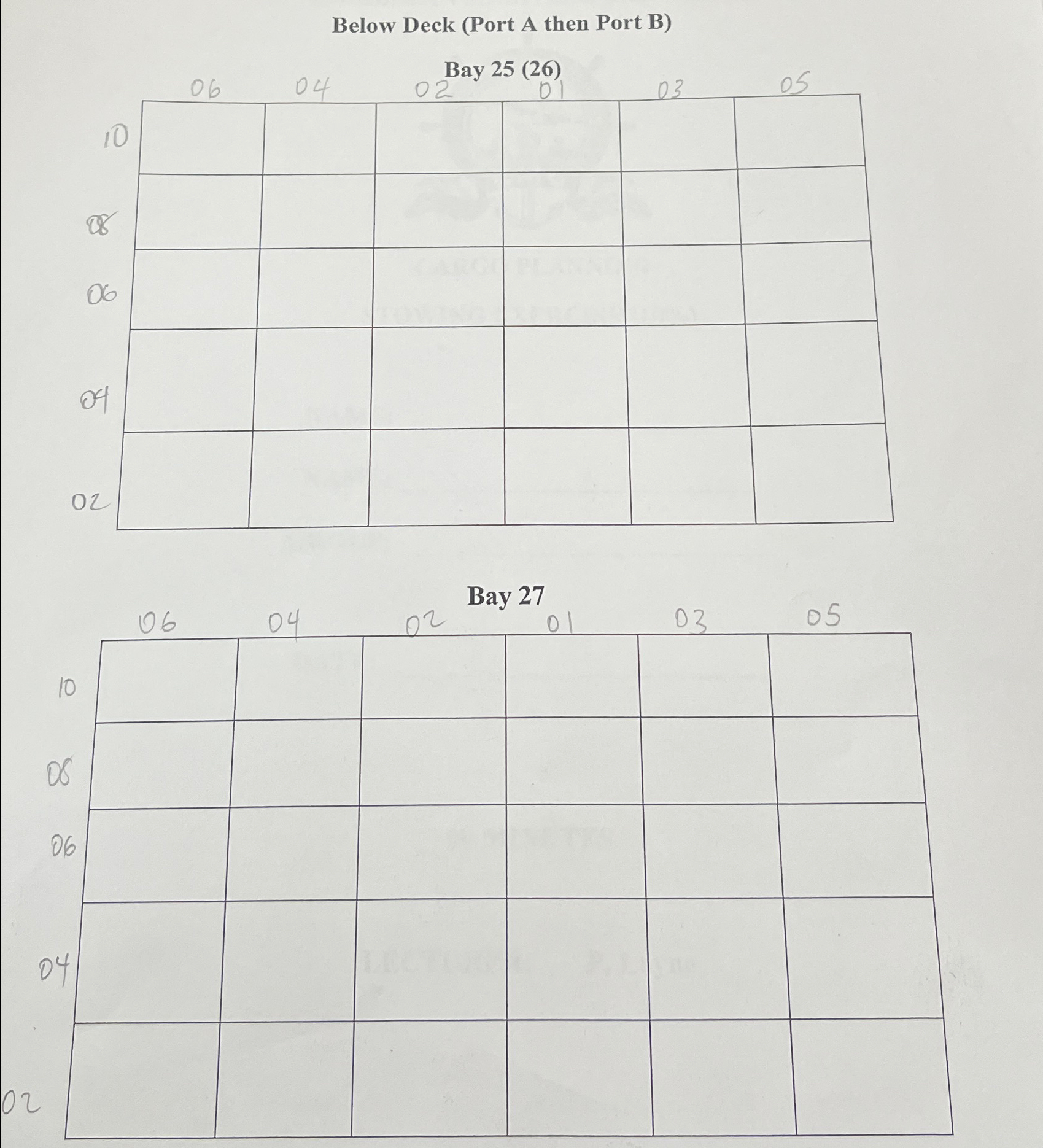  BAY 26- BELOW DECK Row -6 Tier -5 3-20' each weighs