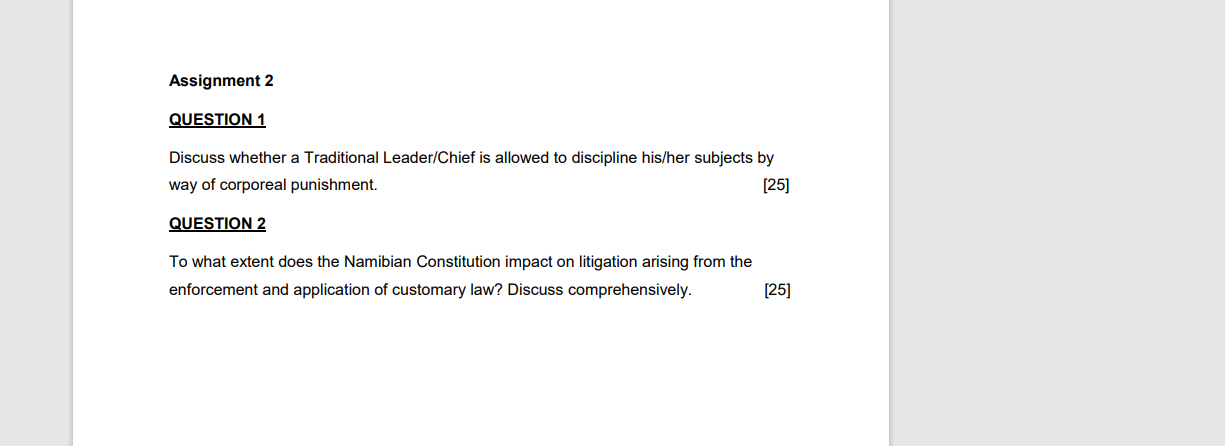  Assignment 2 QUESTION 1 Discuss whether a Traditional Leader/Chief is allowed