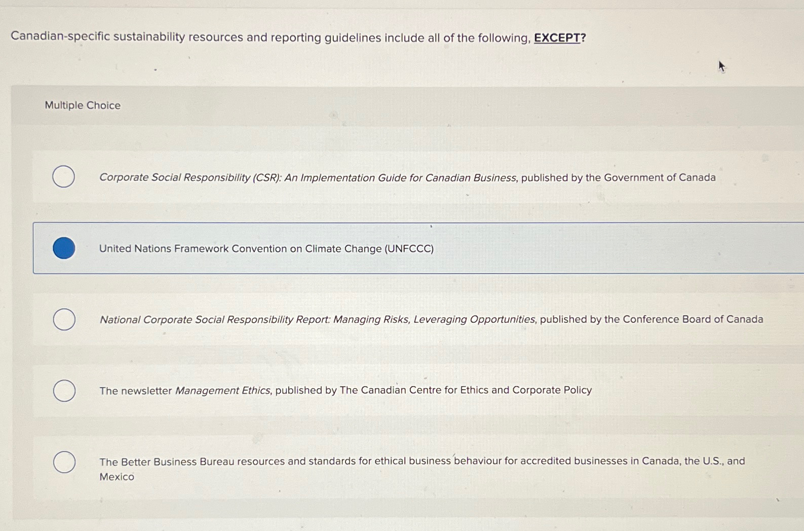  Canadian-specific sustainability resources and reporting guidelines include all of the following,