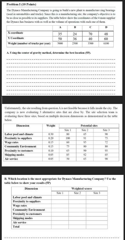  Problem I (10 Points) The Dynaco Manufacturing Company is going to