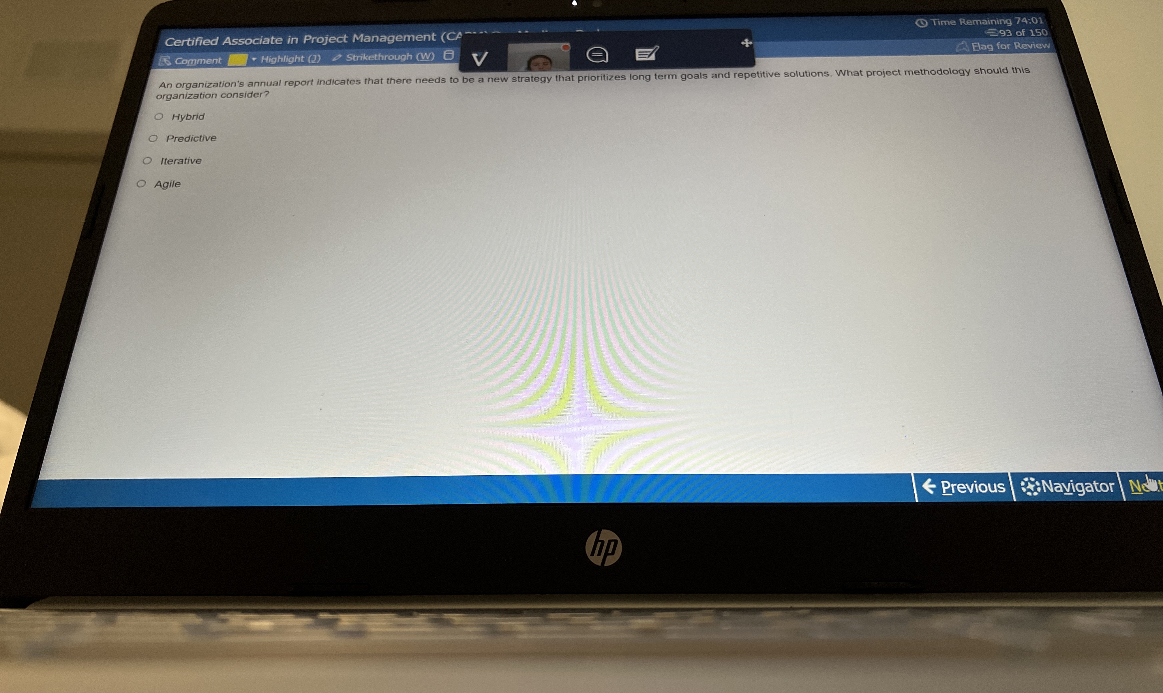  Certified Associate in Project Management Time Remaining 74:0193 of 150 Flag