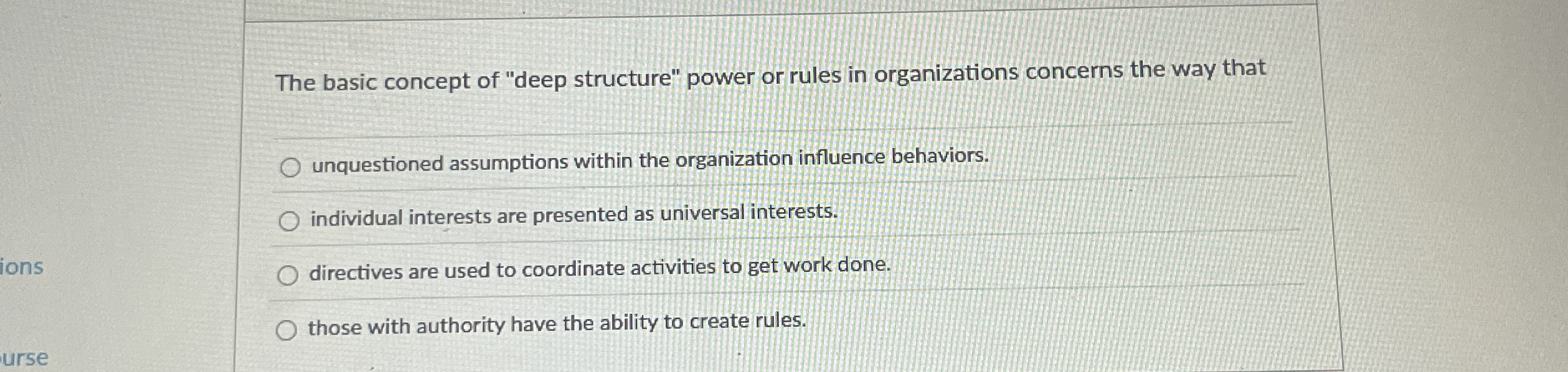 The basic concept of "deep structure" power or rules in organizations