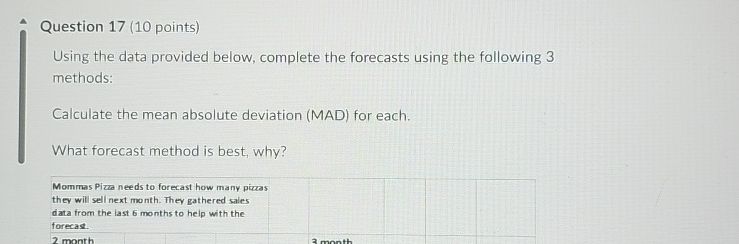  Question 17(10 points) Using the data provided below, complete the forecasts