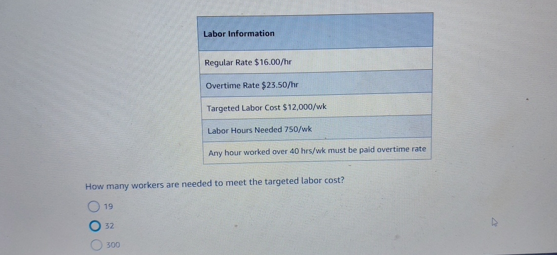  \table[[Labor Information],[Regular Rate $16.00hr 