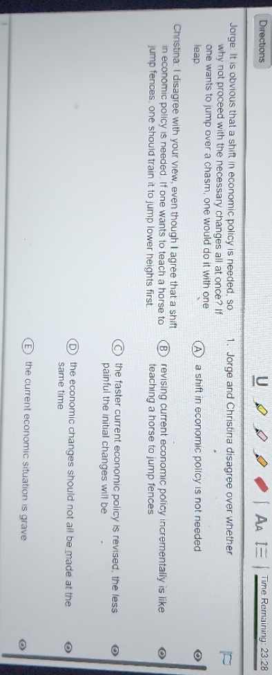 please help me with this question Directions U AA 1= Time Remaining: