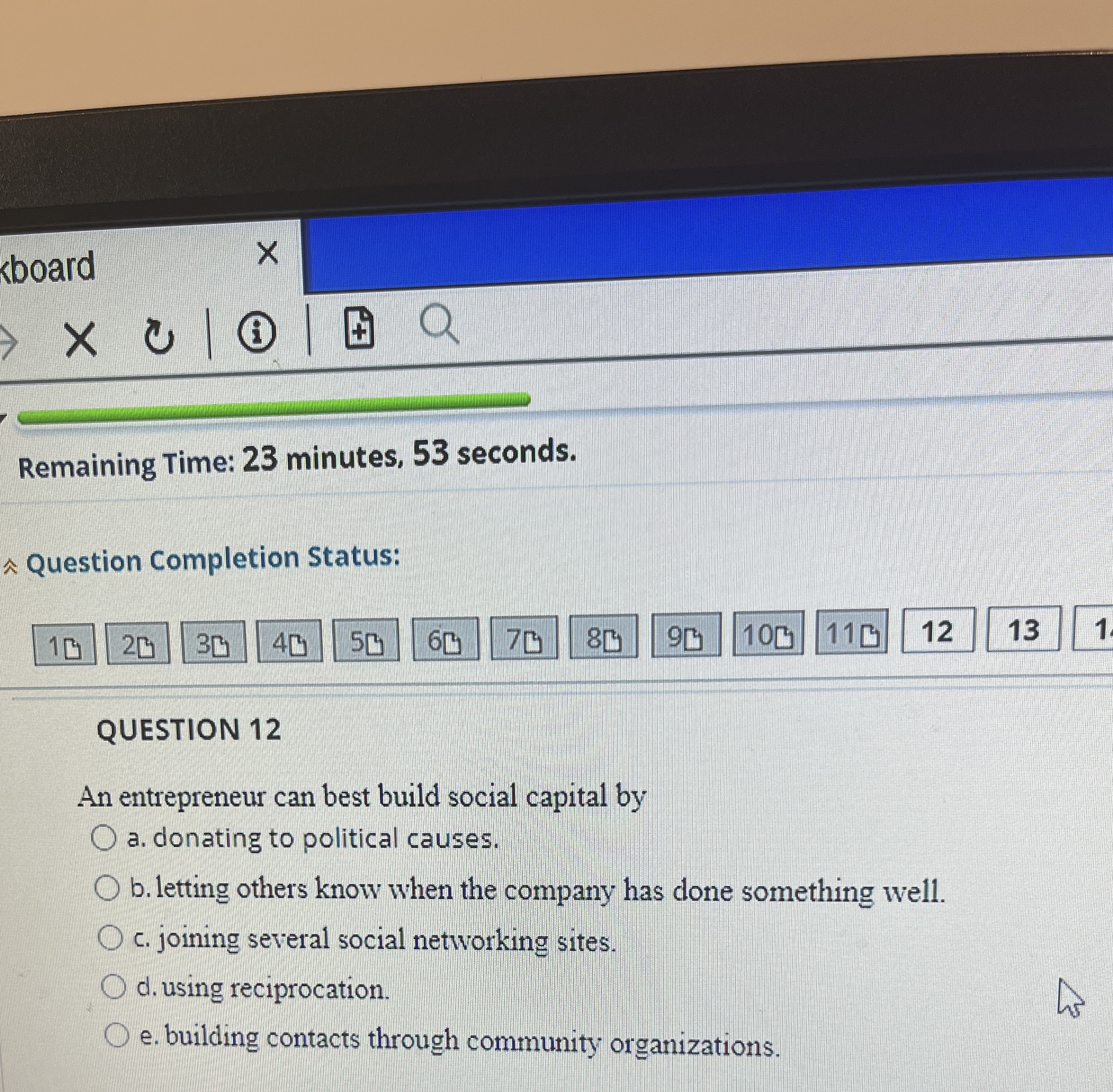  Remaining Time: 23 minutes, 53 seconds. A Question Completion Status: 34