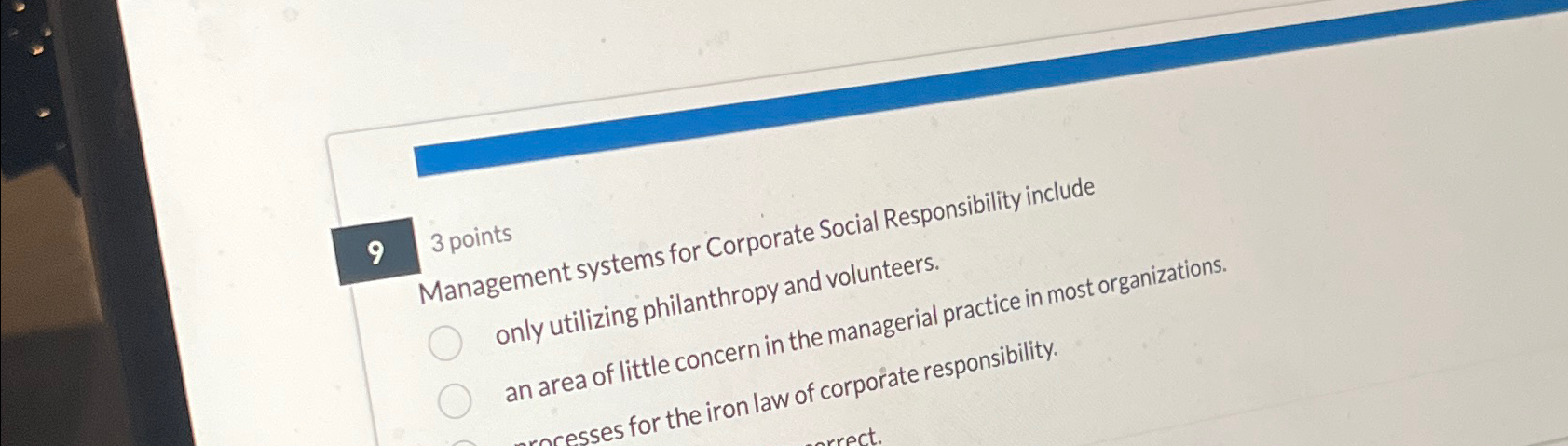  93 points Management systems only utilizing philanthropy and an area of