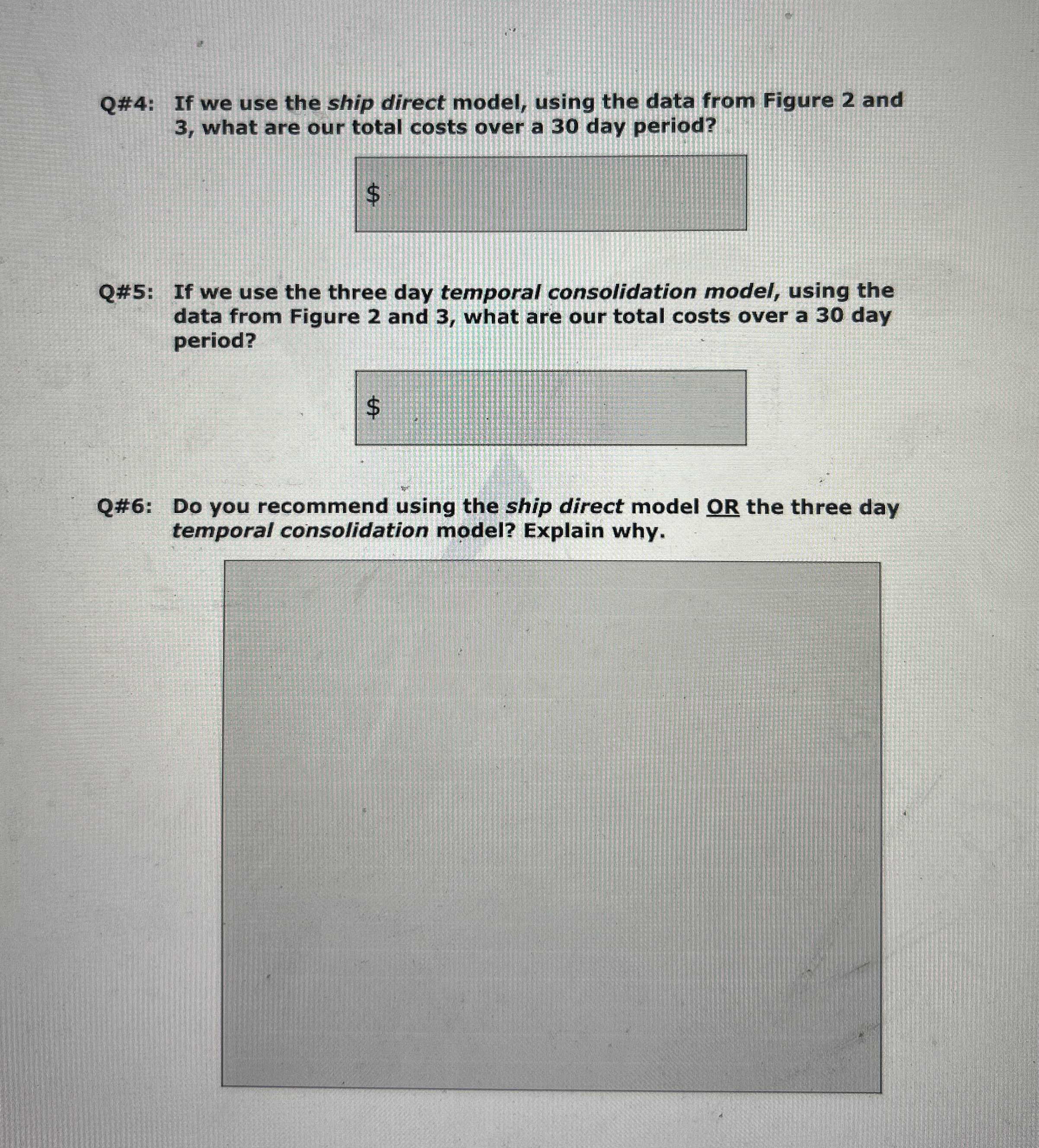  Comsort case study Q#4: If we use the ship direct model,