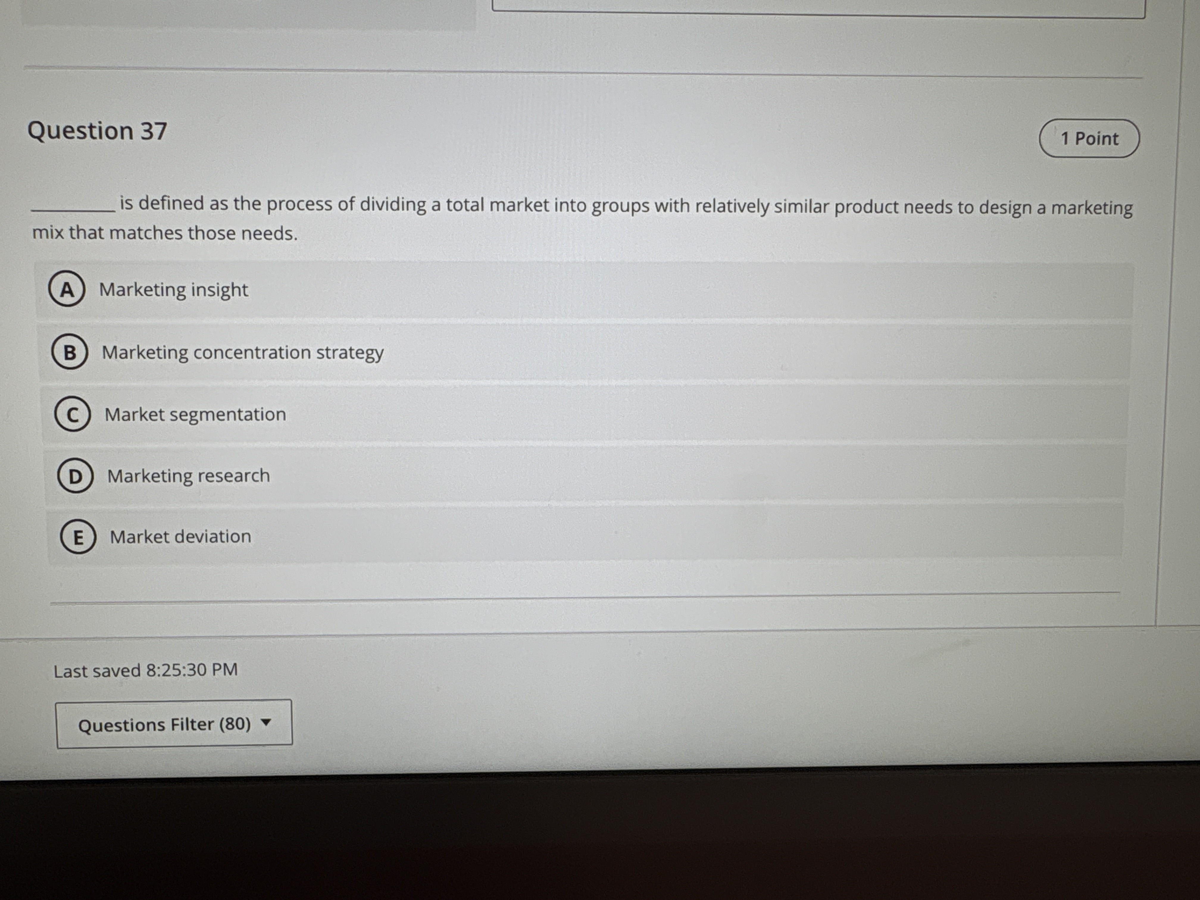  Question 37 is defined as the process of dividing a total