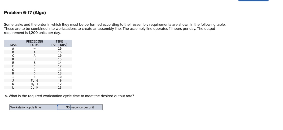  b. Balance the line using the longest task time based on