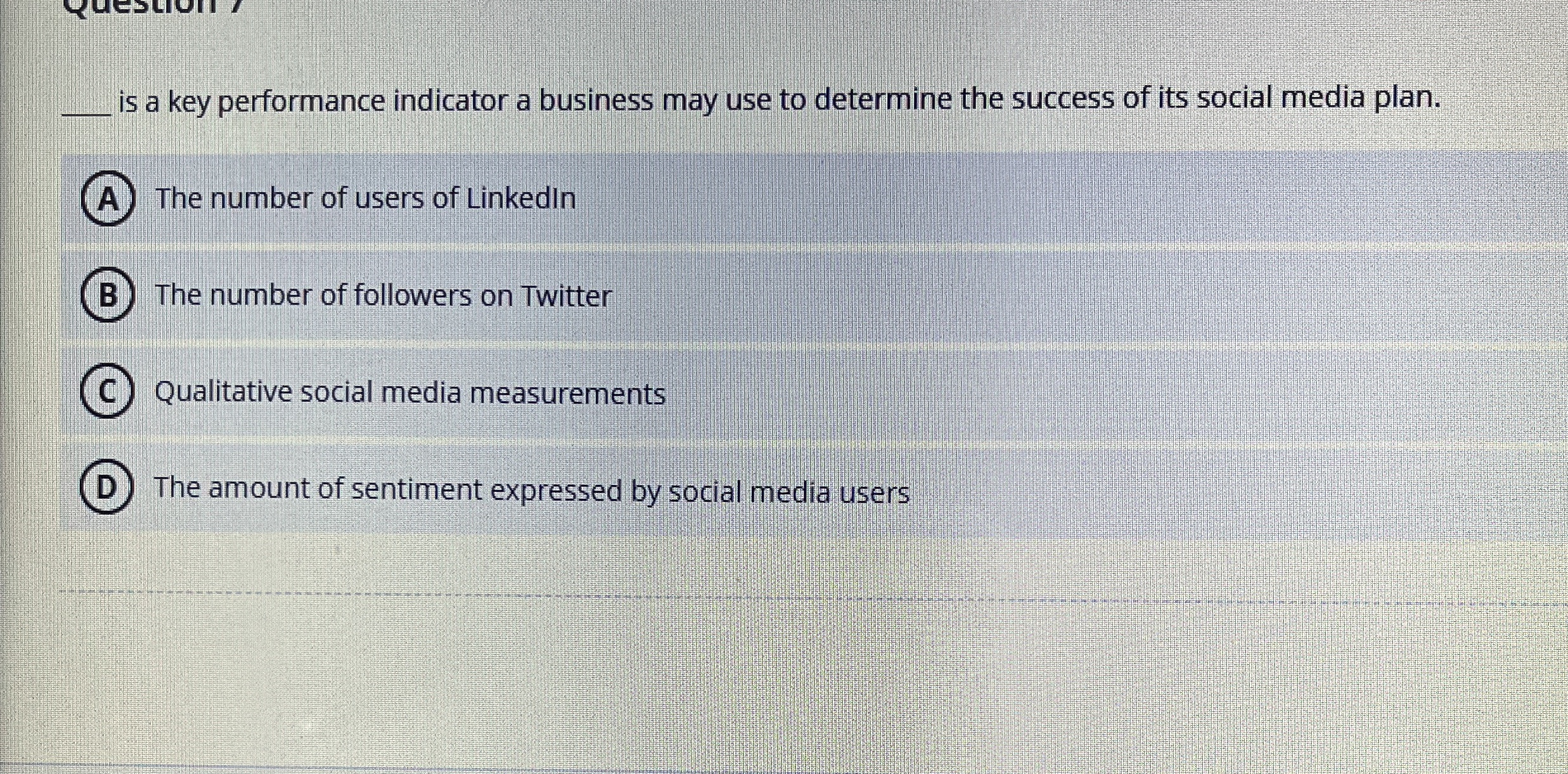  q, is a key performance indicator a business may use to