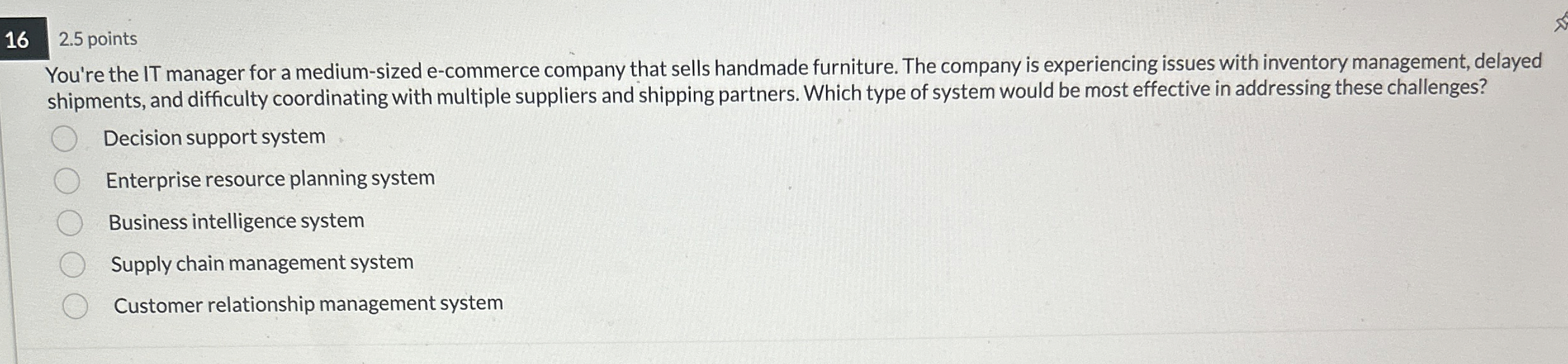  16 2.5 points You're the IT manager for a medium-sized e-commerce