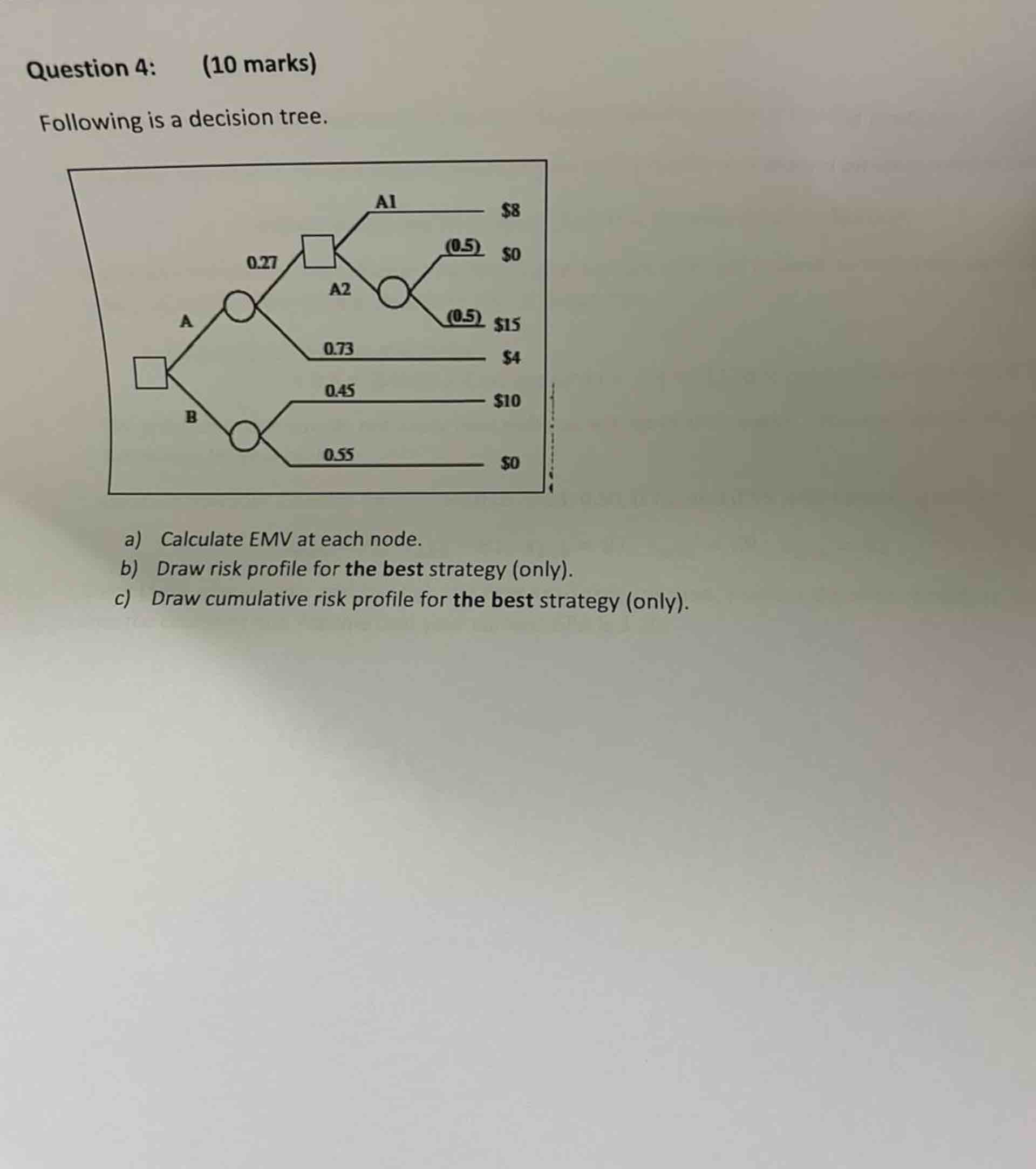  Question 4: (10 marks) Following is a decision tree. a) Calculate