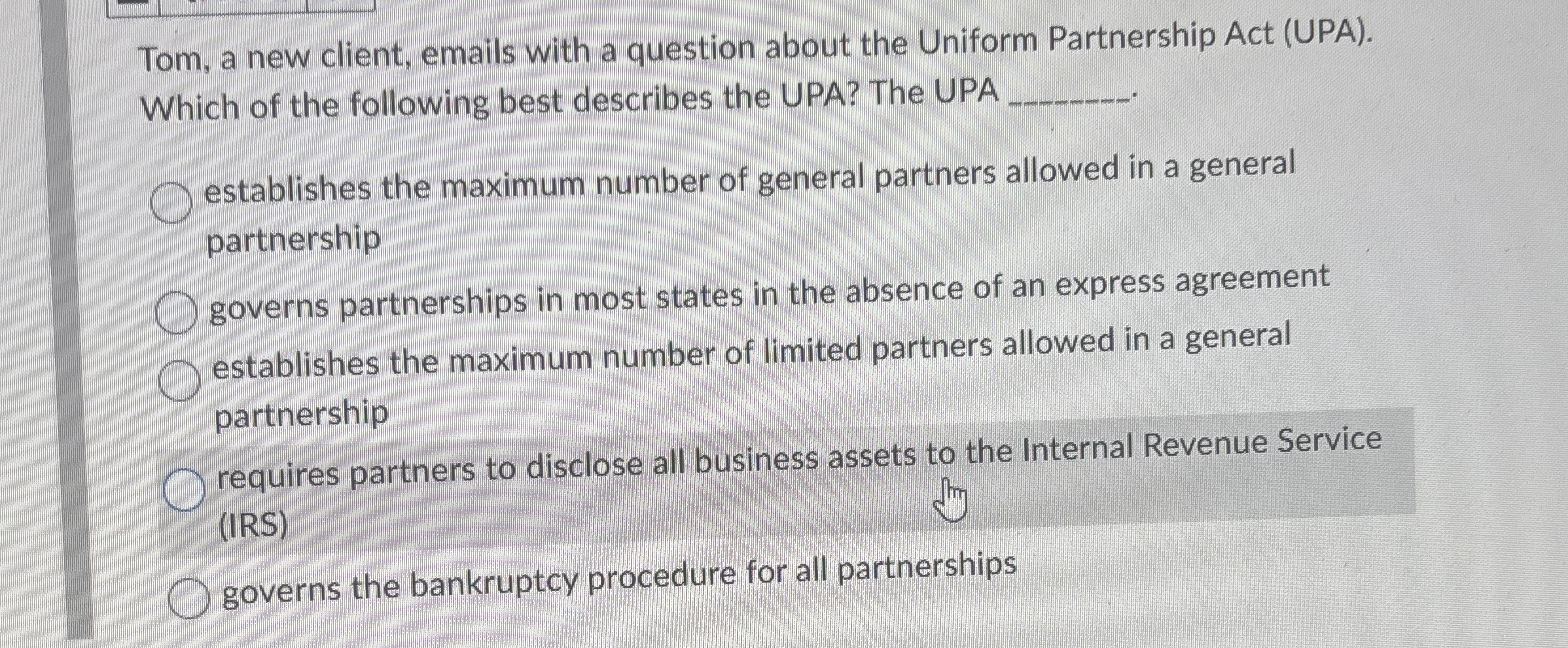  Tom, a new client, emails with a question about the Uniform