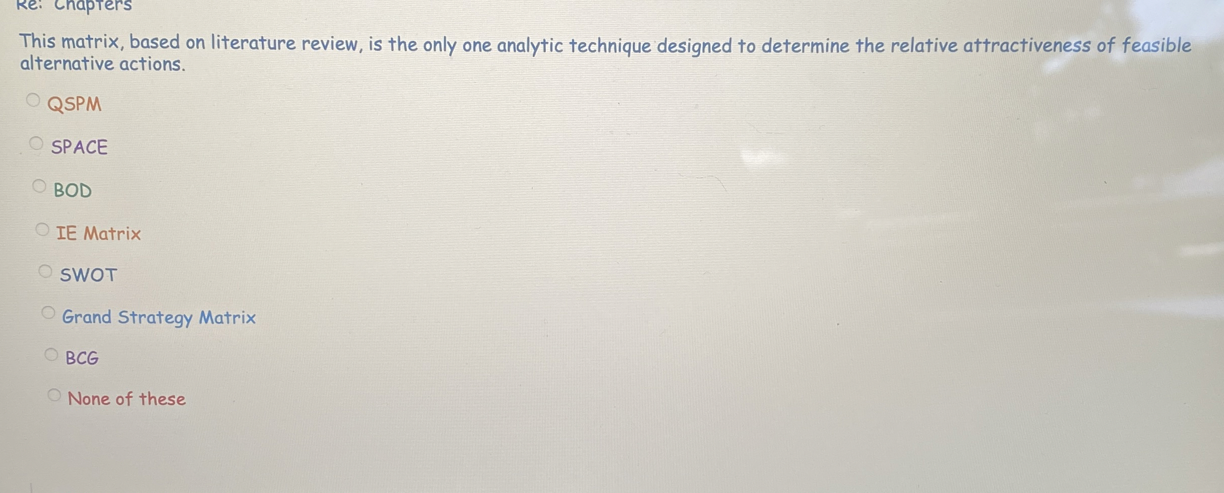  This matrix, based on literature review, is the only one analytic