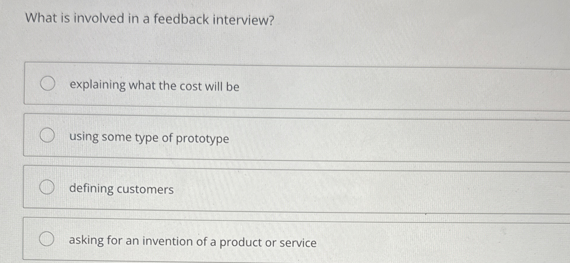  What is involved in a feedback interview? explaining what the cost