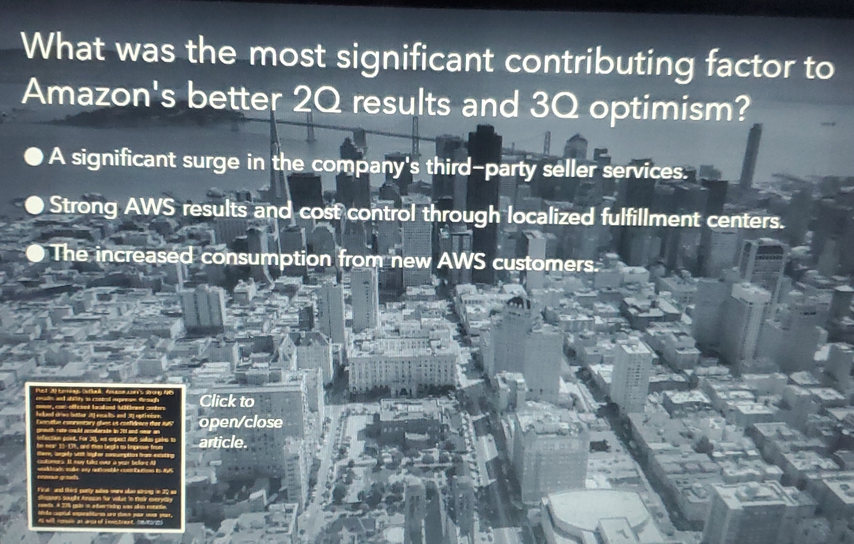  What was the most significant contributing factor to Amazon's better 2O