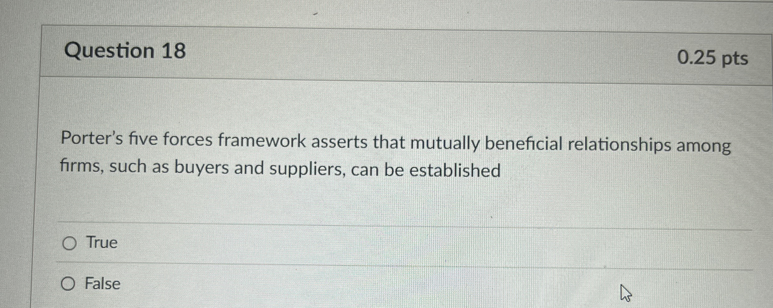  Question 18 Porter's five forces framework asserts that mutually beneficial relationships