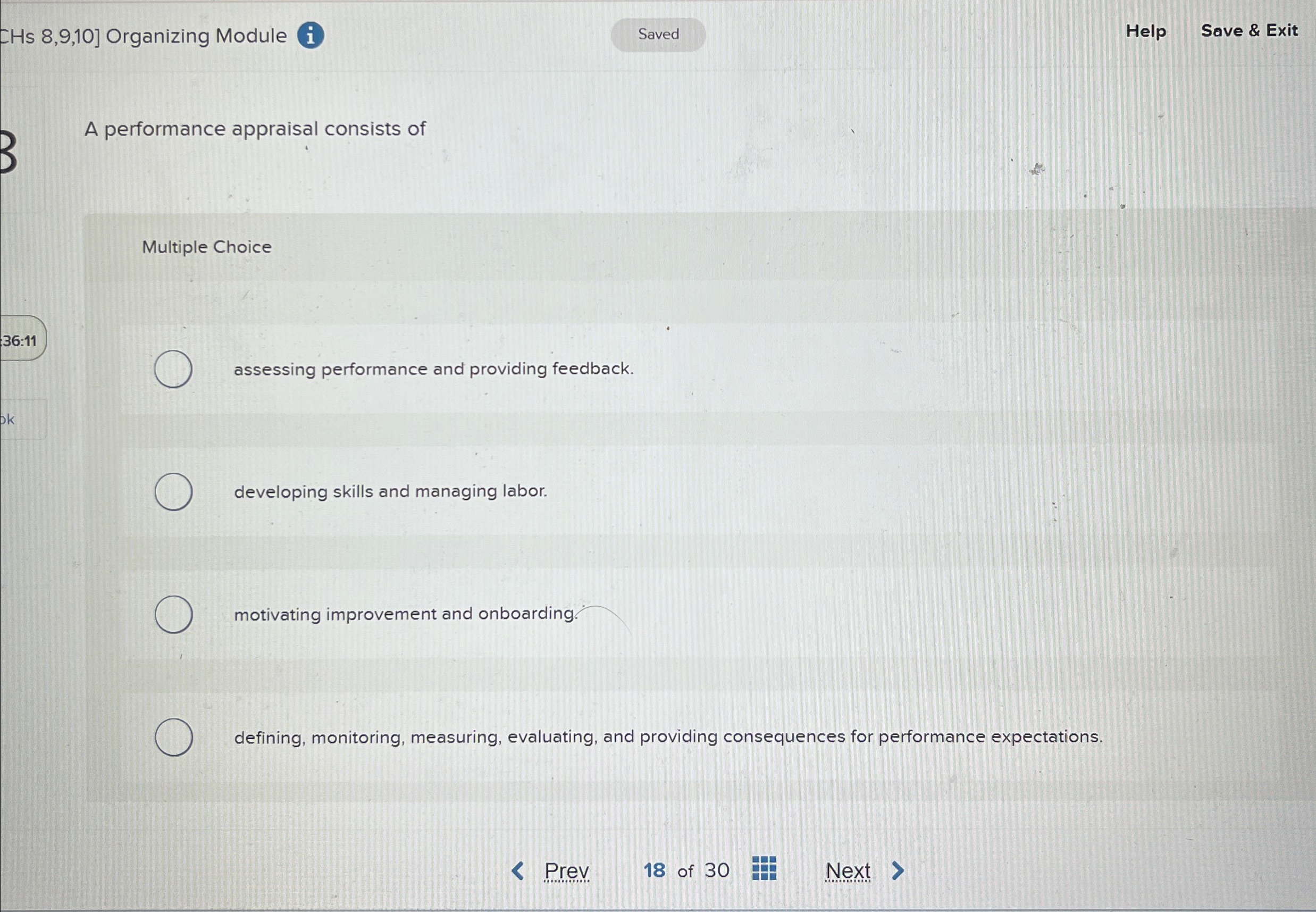  CHs 8,9,10] Organizing Module i Help Save & Exit A performance