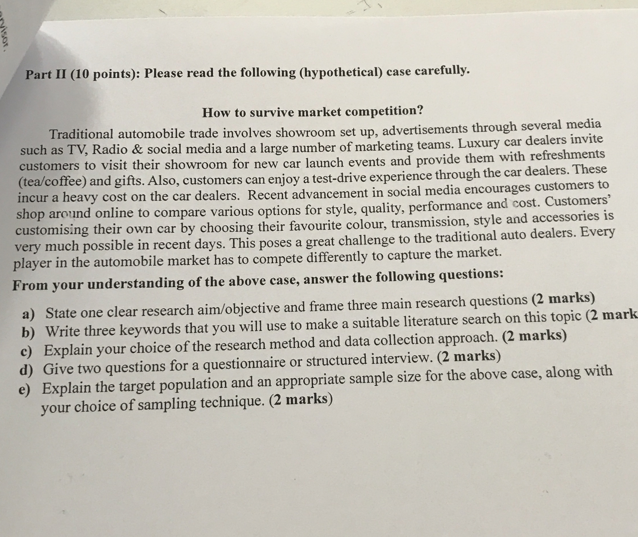  Part II (10 points): Please read the following (hypothetical) case carefully.