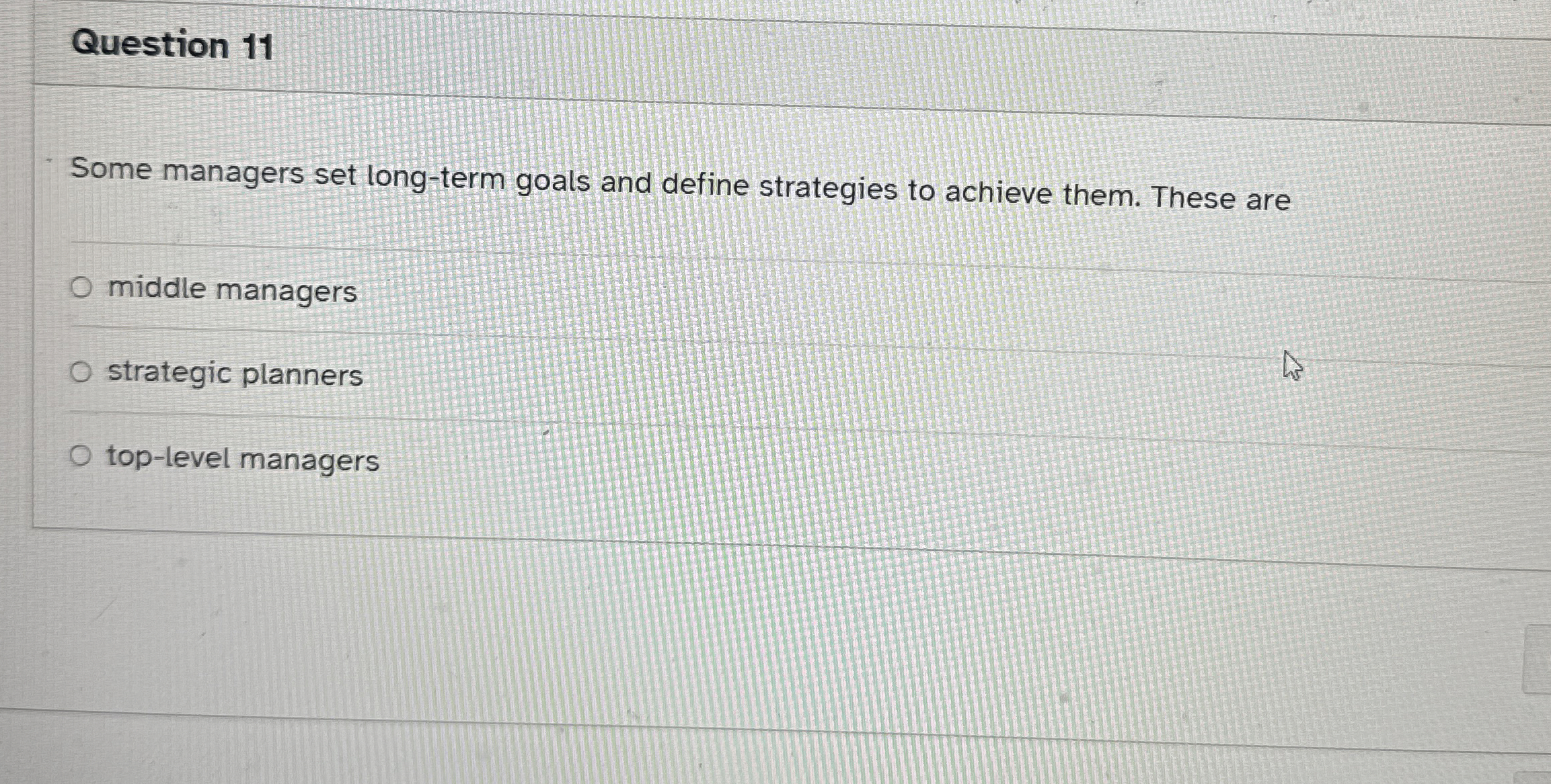  Question 11 Some managers set long-term goals and define strategies to