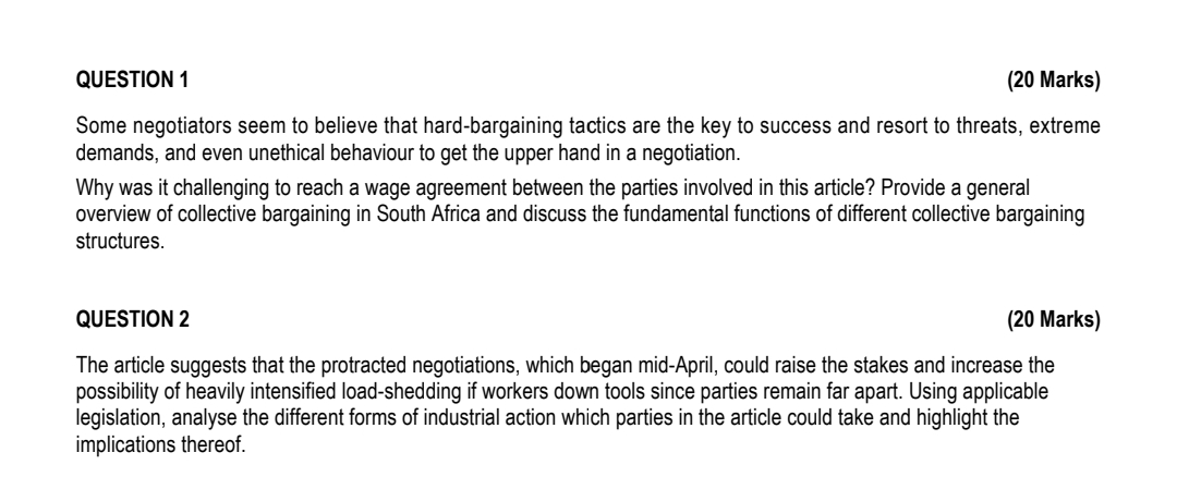 QUESTION 1 (20 Marks) Some negotiators seem to believe that hard-bargaining