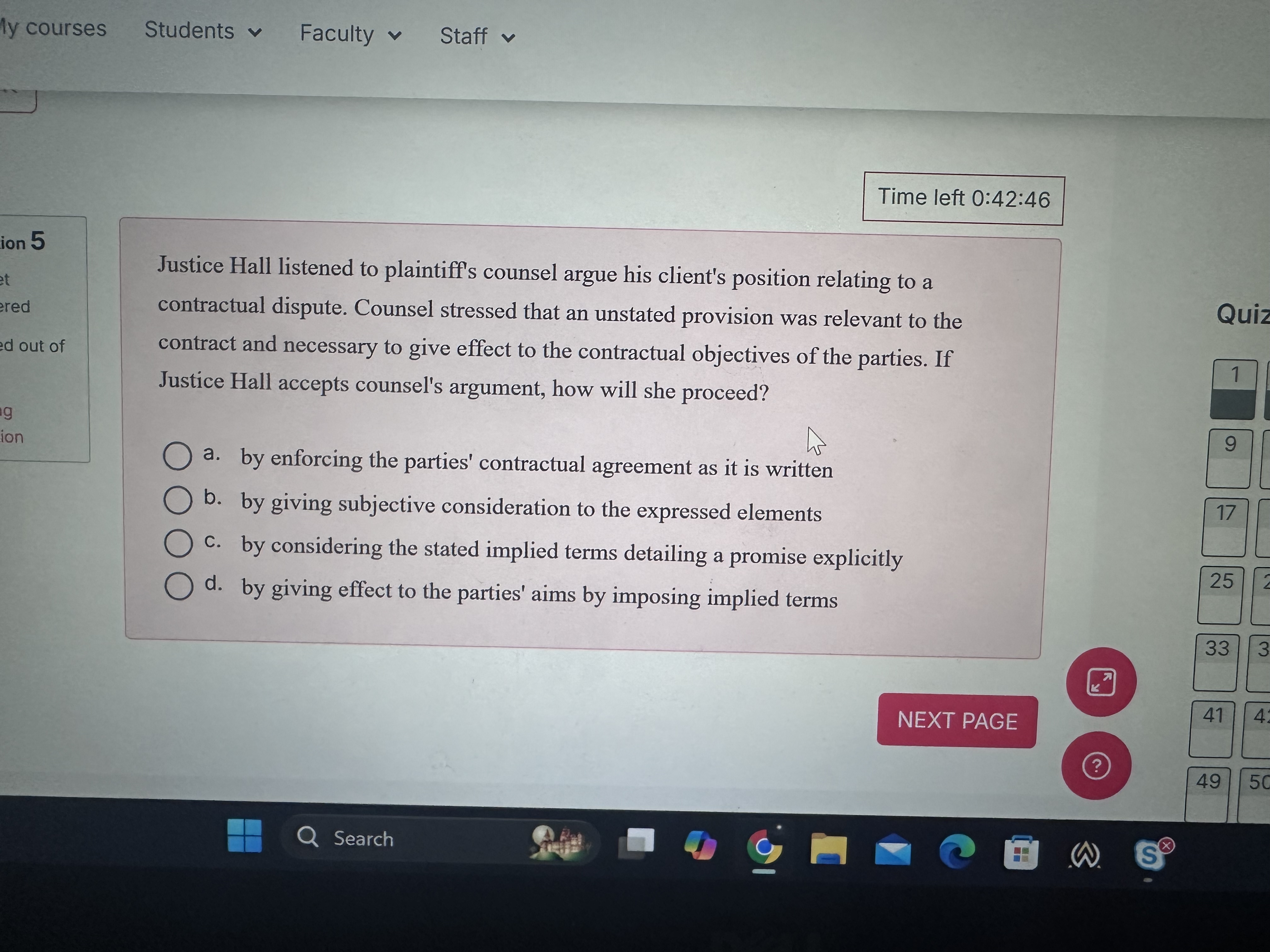  ly courses Students Faculty Staff Time left 0:42:46 Justice Hall listened