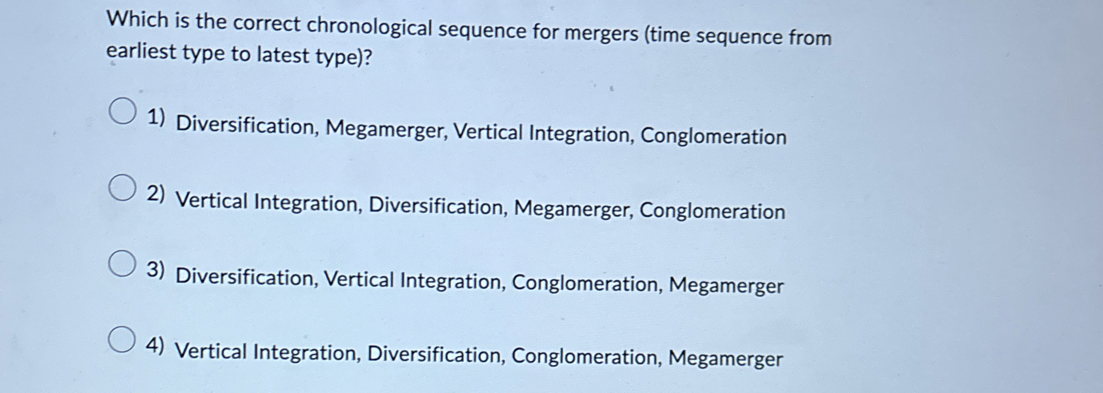  Which is the correct chronological sequence for mergers (time sequence from